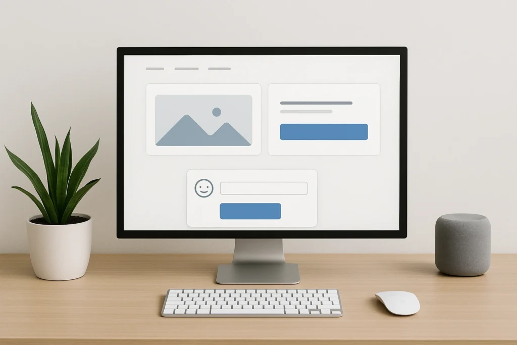 Modern landscape workspace displaying interactive WordPress design elements