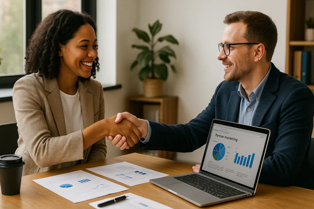 Professional handshake symbolising marketing partnership