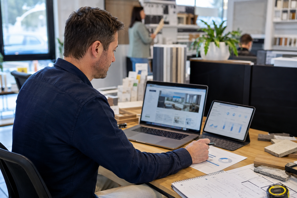 Business owner reviewing website growth and performance